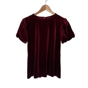 Shop The Mint Burgundy Velvet Puff‎ Sleeve Top Size S